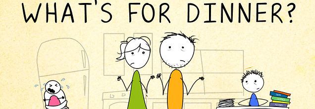 Drawing of a family looking confused about what's for dinner