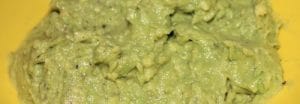 Guacamole made with Hass avocados for putting on top of tacos.
