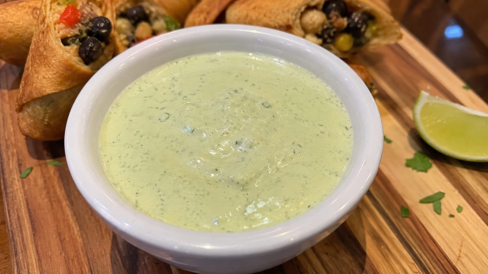 Chili’s Avocado Ranch Dipping Sauce served with Southwestern Egg Rolls